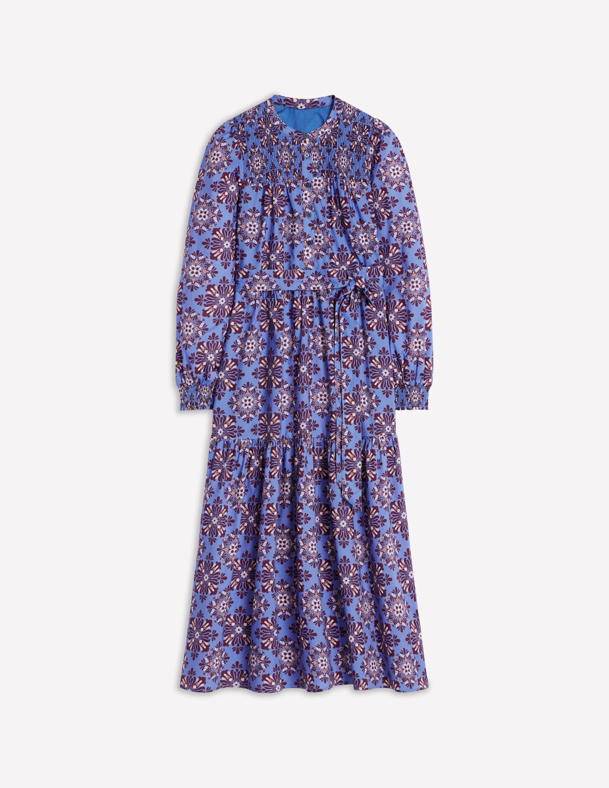 Cecily Cotton Midi Dress-Soft Blue, Bloom Mosaic - Image 6