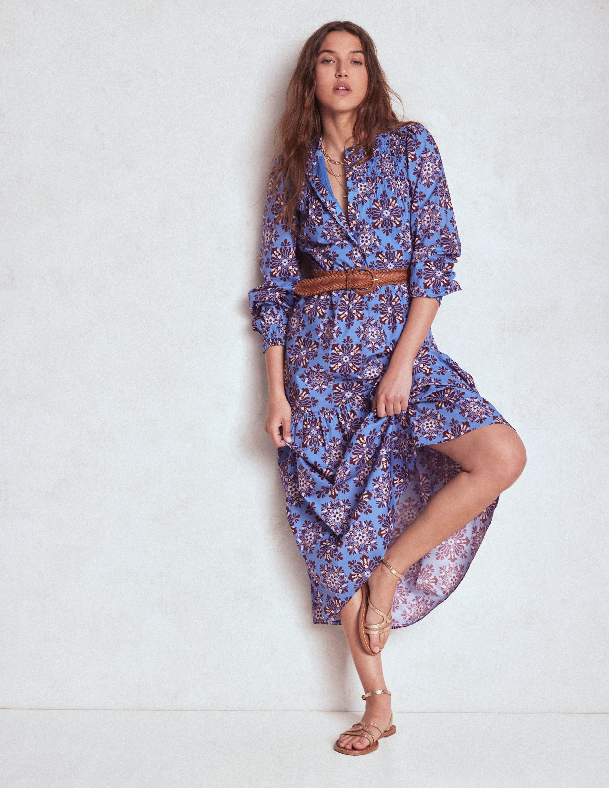 Cecily Cotton Midi Dress-Soft Blue, Bloom Mosaic - Image 1