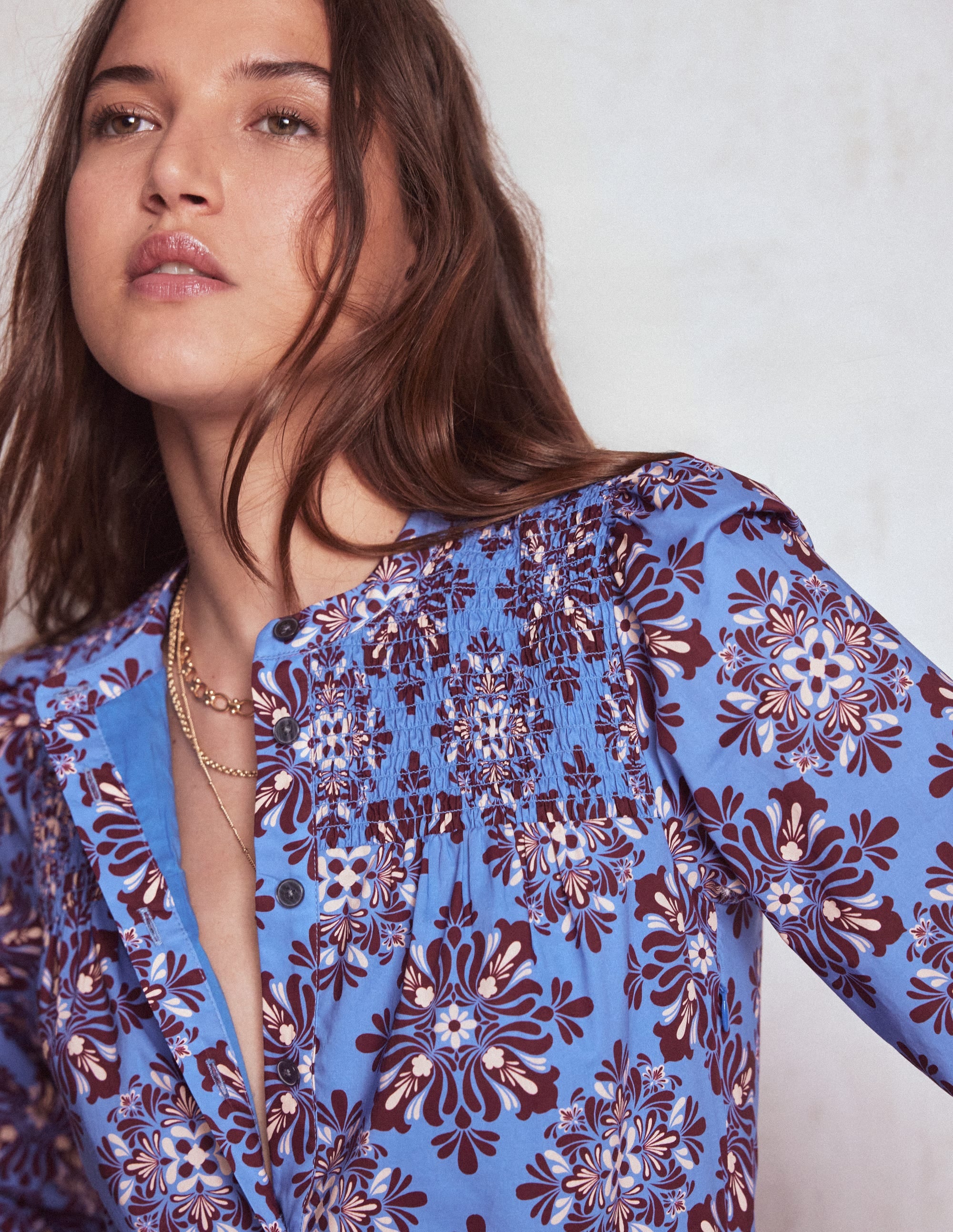 Cecily Cotton Midi Dress-Soft Blue, Bloom Mosaic - Image 2