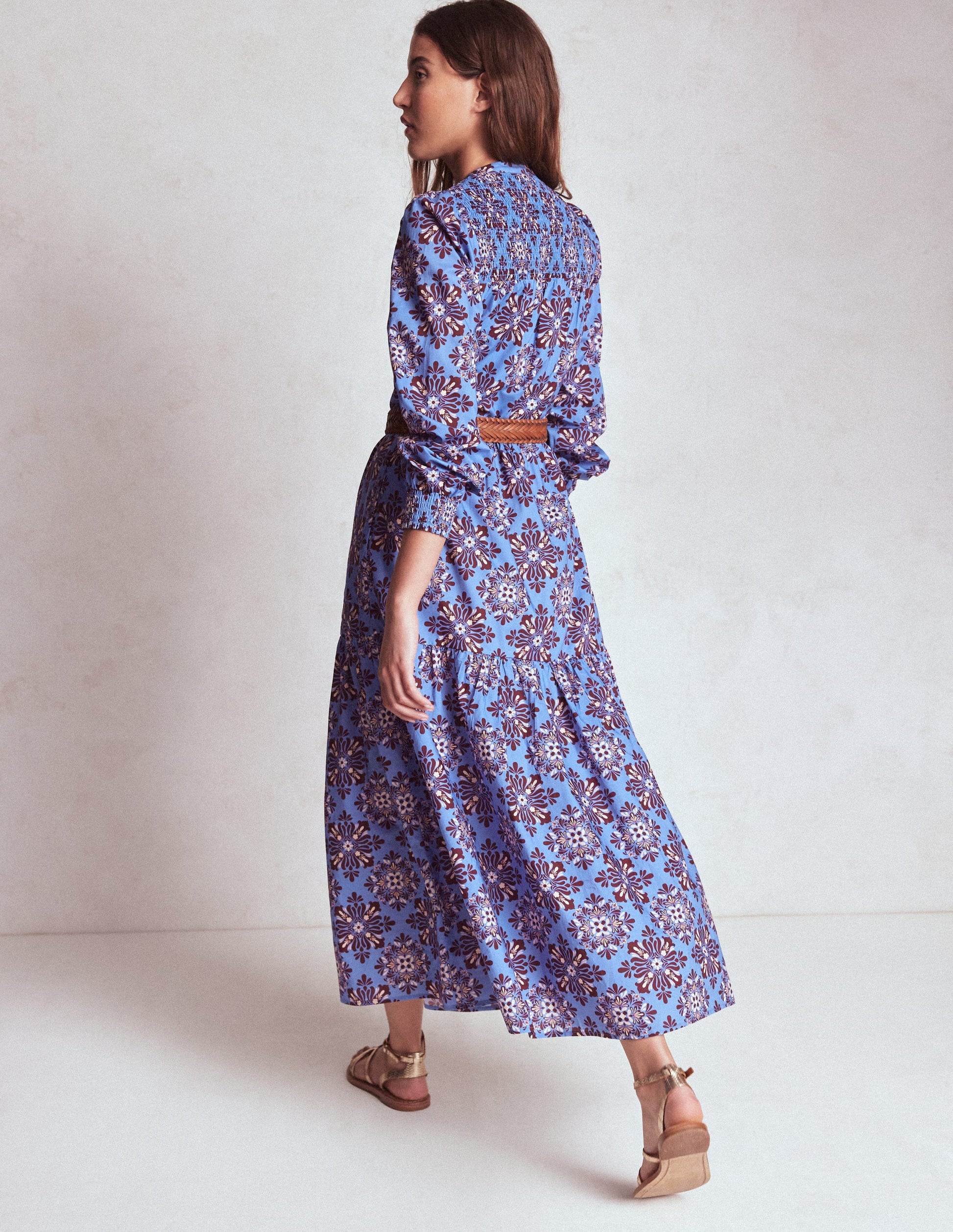 Cecily Cotton Midi Dress-Soft Blue, Bloom Mosaic | Boden Global Cecily Cotton Midi Dress-Soft Blue, Bloom Mosaic | Boden Global