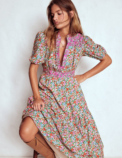 Beatrice Cotton Midi Dress-Multi, Flowerbed Cluster-2