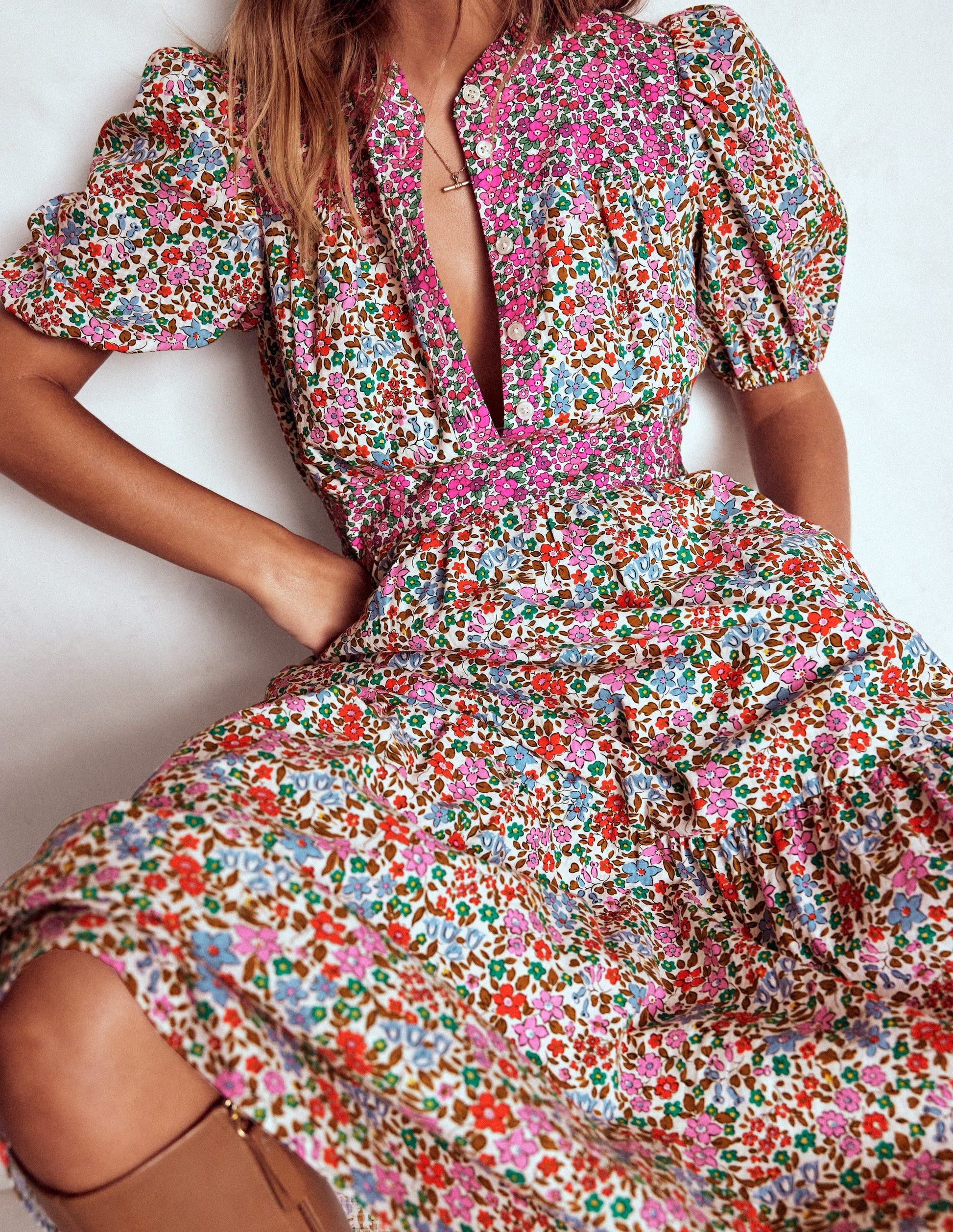 Beatrice Cotton Midi Dress-Multi, Flowerbed Cluster-5