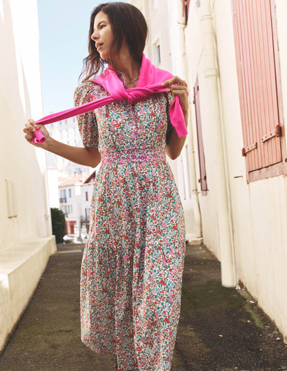 Beatrice Cotton Midi Dress-Multi, Flowerbed Cluster-1