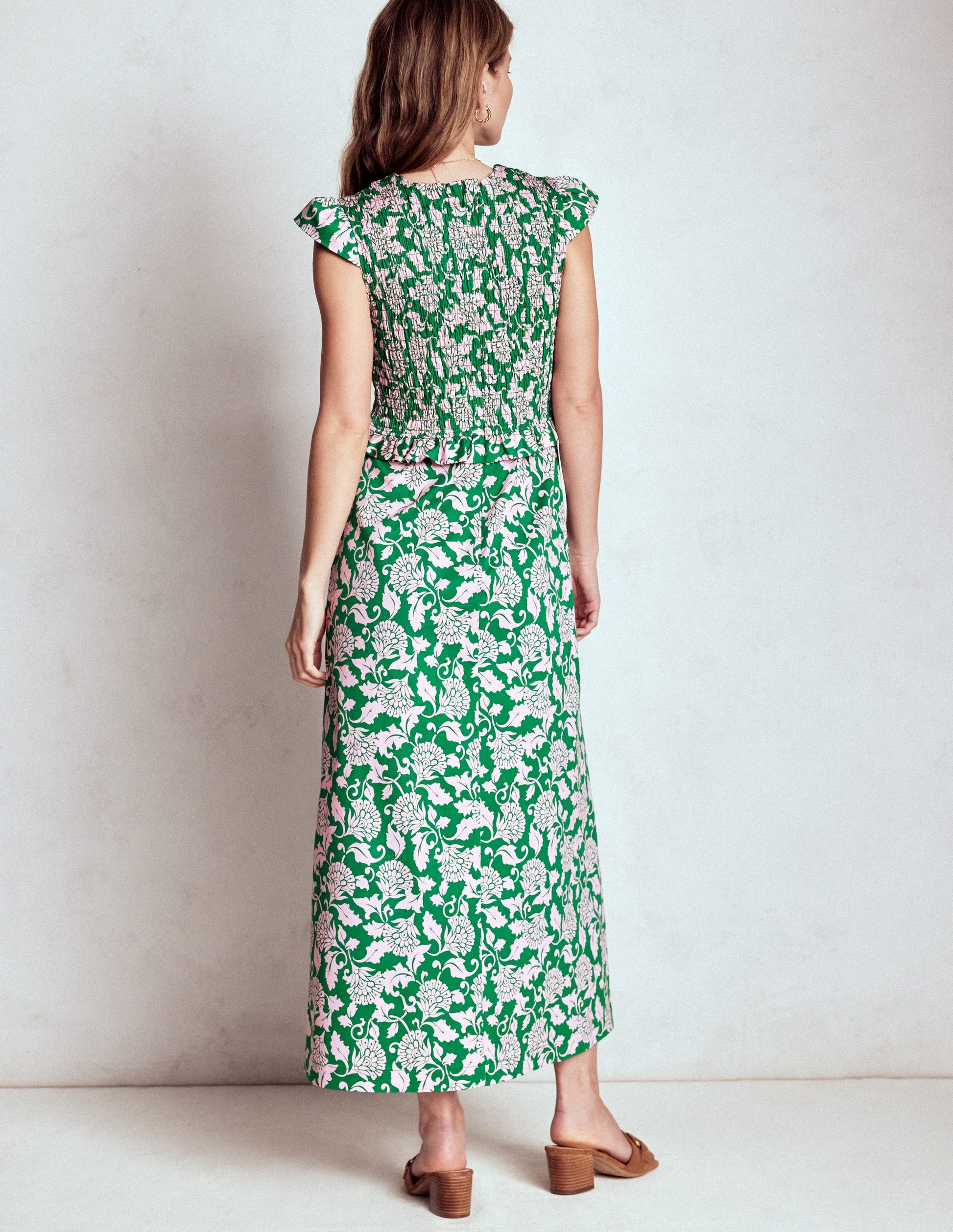 Carolina Smocked Midi Dress-Rich Emerald, Ornate Vine-3