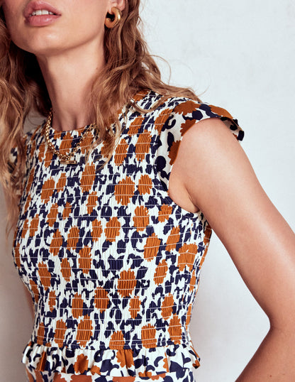 Carolina Smocked Midi Dress-Cognanc, Floweret Vine-3