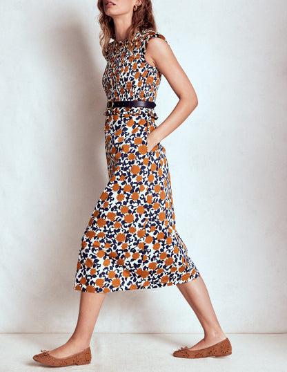 Carolina Smocked Midi Dress-Cognanc, Floweret Vine-6
