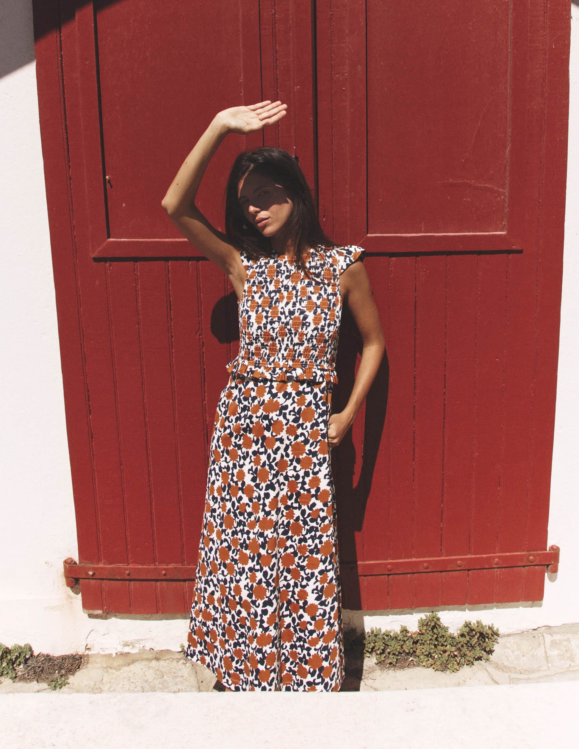 Carolina Smocked Midi Dress-Cognanc, Floweret Vine-1