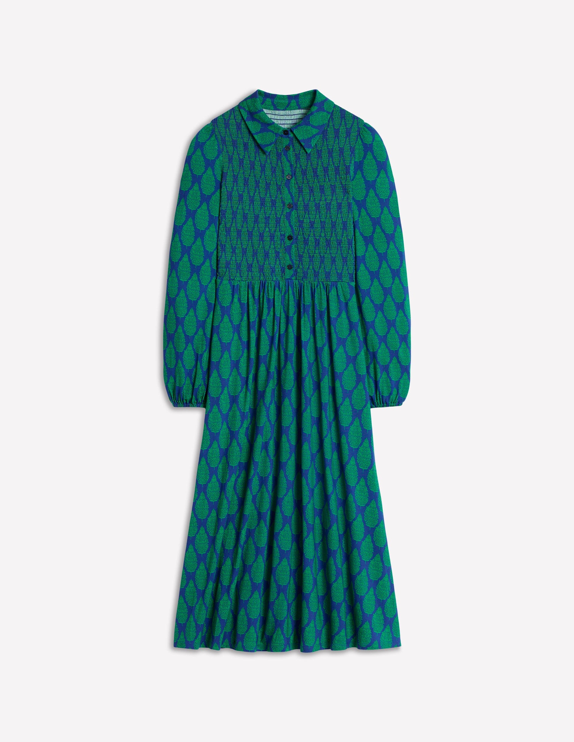 Smocked Jersey Shirt Dress-Blue, Wildflower Bouquet-7