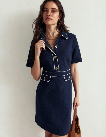 Eda Cotton Shift Dress-Navy