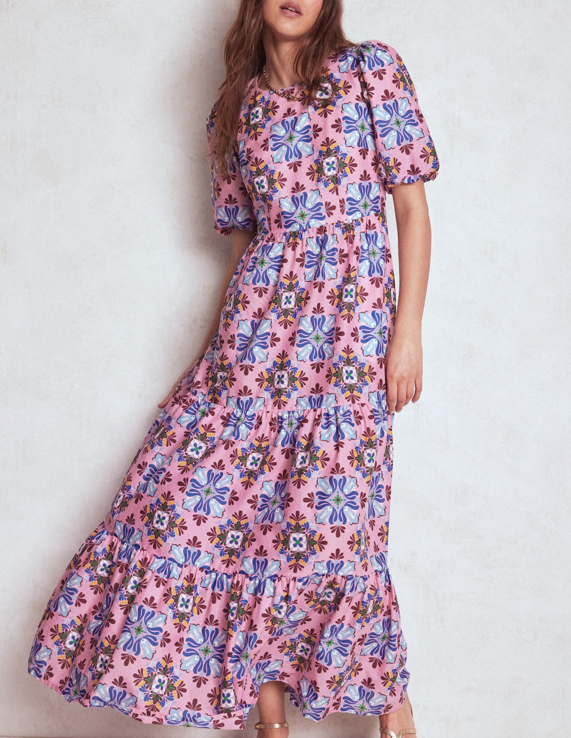 Tiered Poplin Dress-Formica Pink, Bloom Mosaic-4