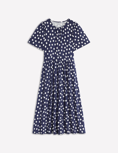 Louisa Jersey Midi Dress-French Navy, Painted Dot-6