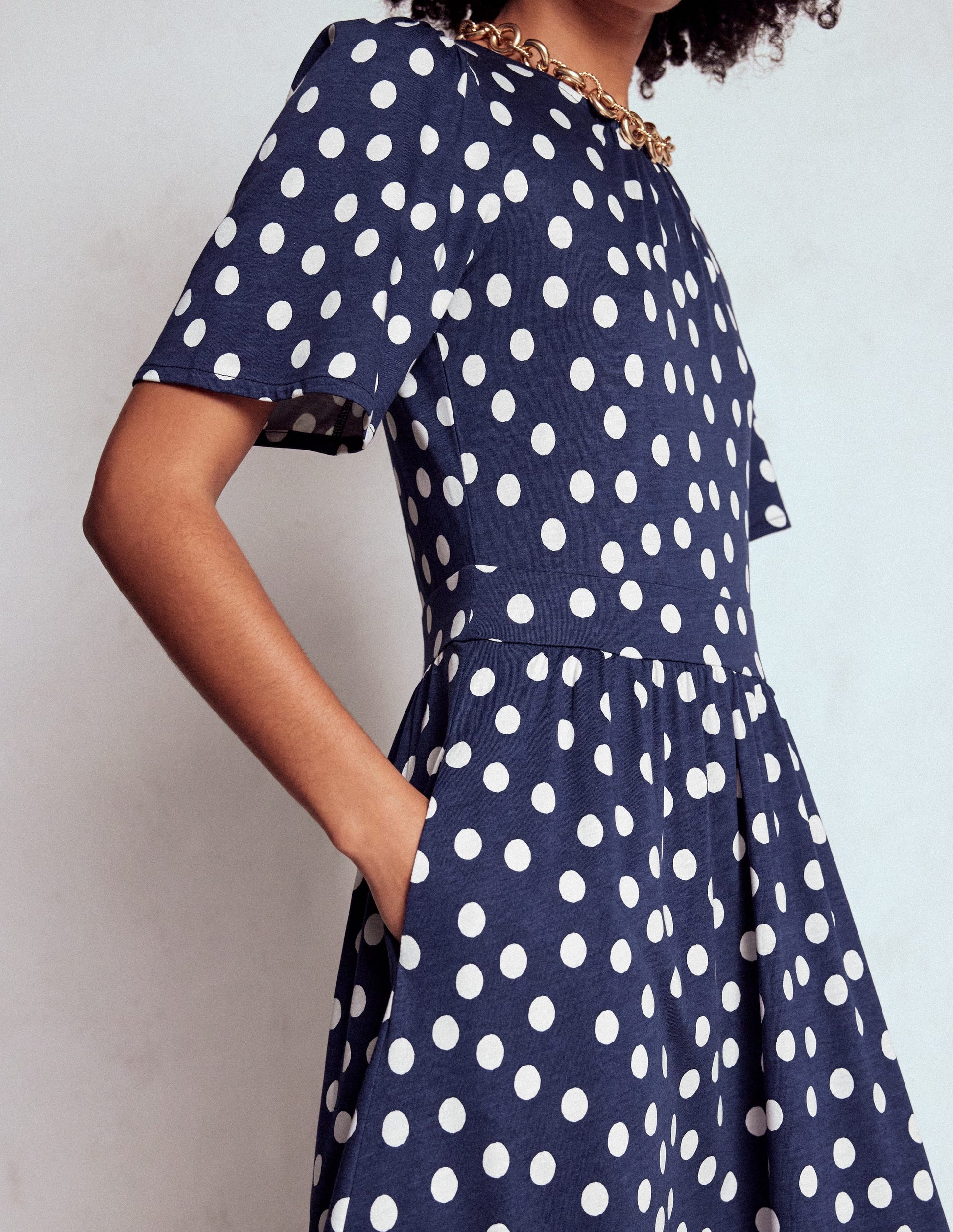 Louisa Jersey Midi Dress-French Navy, Painted Dot-2