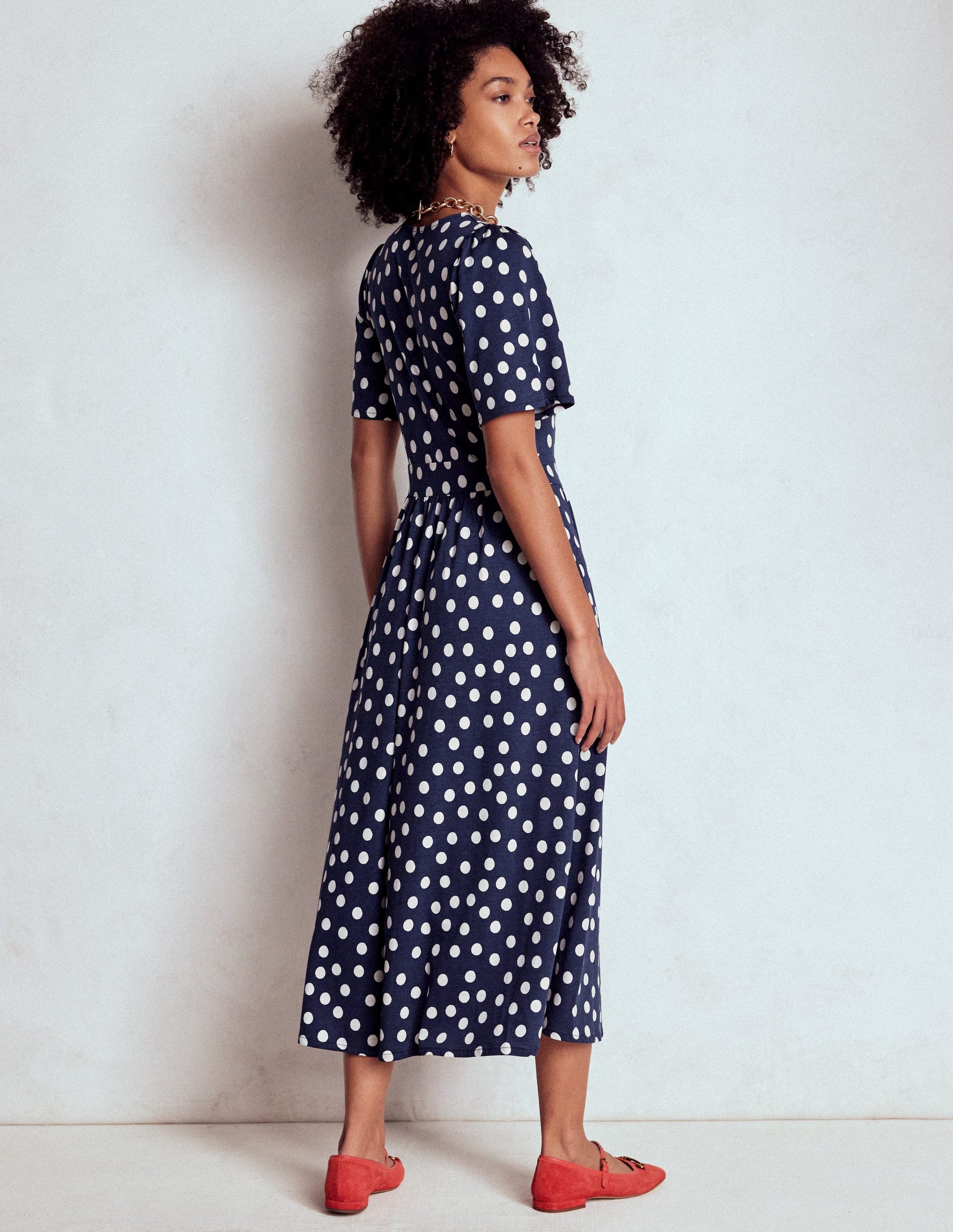 Louisa Jersey Midi Dress-French Navy, Painted Dot-3