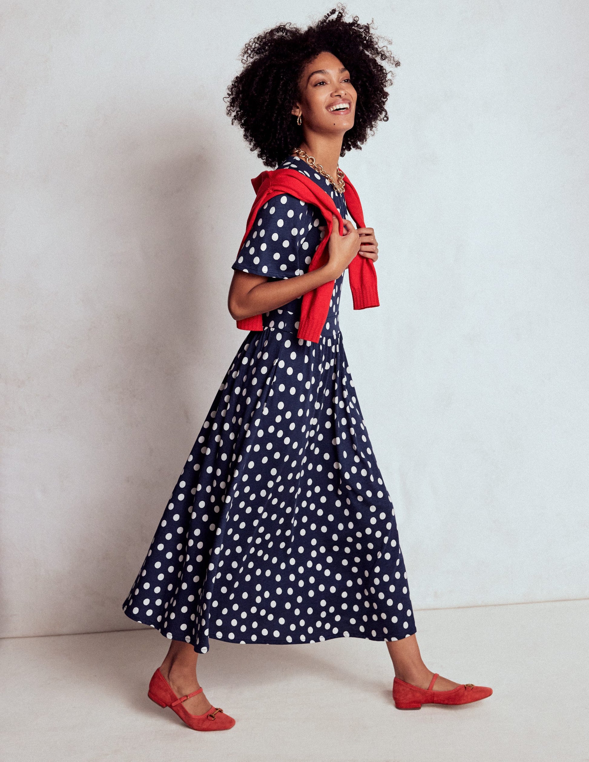 Louisa Jersey Midi Dress-French Navy, Painted Dot-5