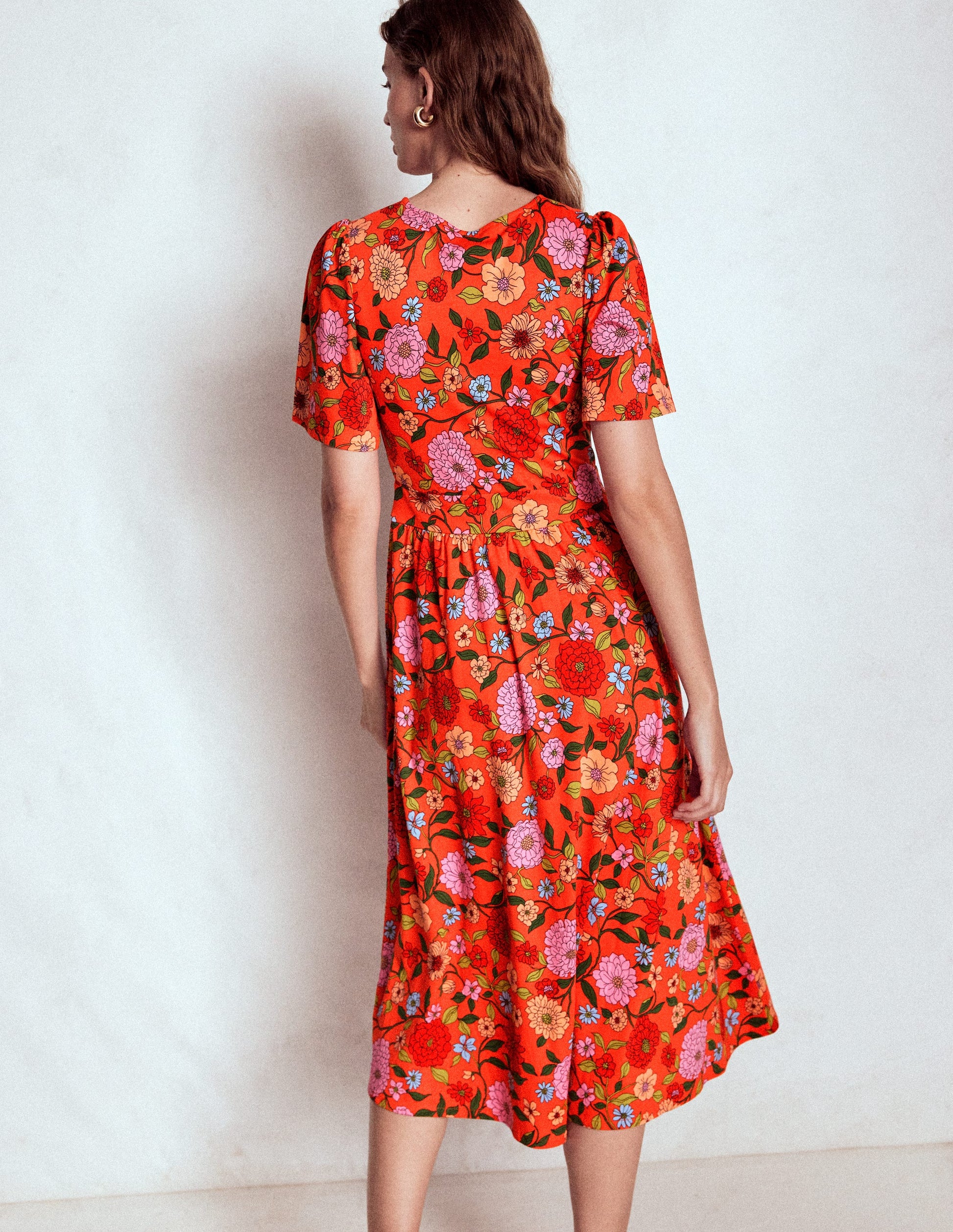 Louisa Jersey Midi Dress-Firecracker Red, Dahlia Trail-4
