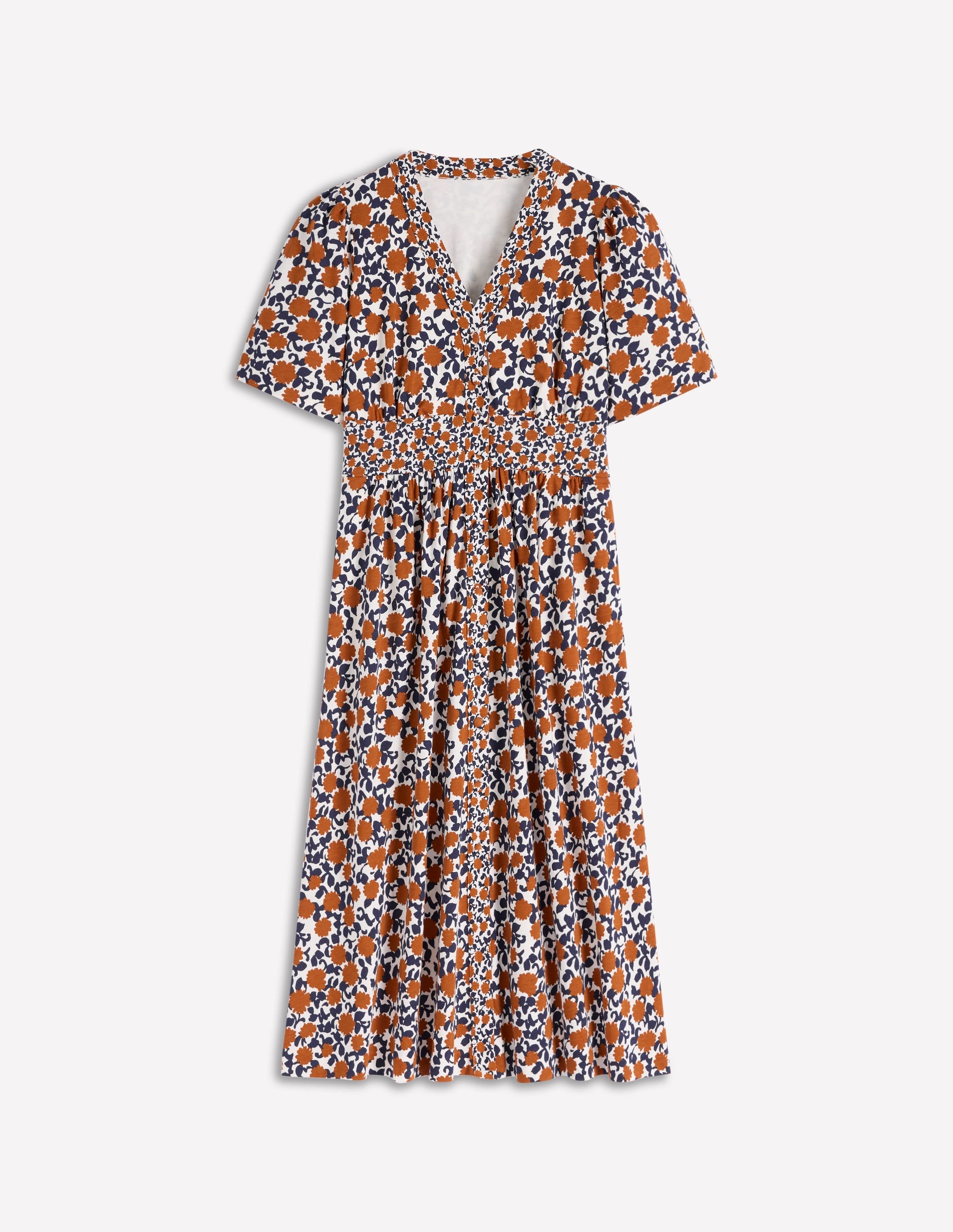 Natalia Jersey Tea Dress-Cognac, Floweret Vine - Image 6