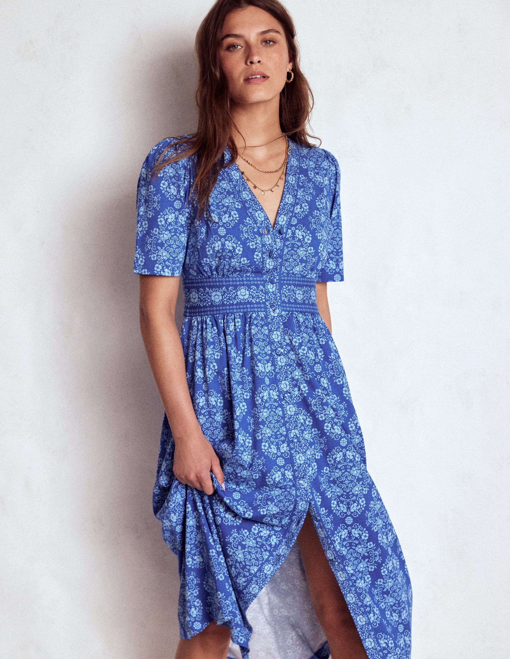 Natalia Jersey Tea Dress-Bright Blue, Ornamental-3