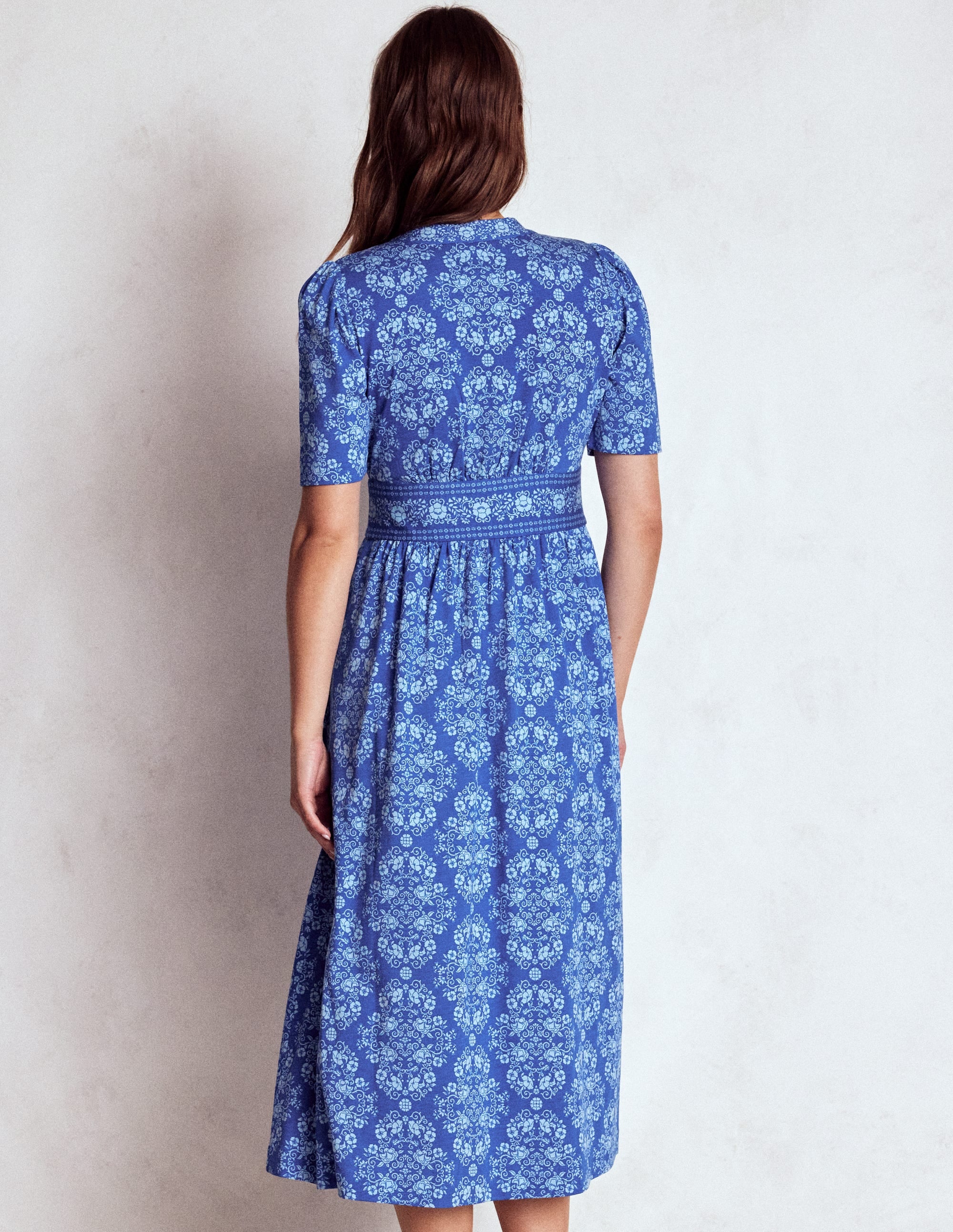 Natalia Jersey Tea Dress-Bright Blue, Ornamental - Image 4