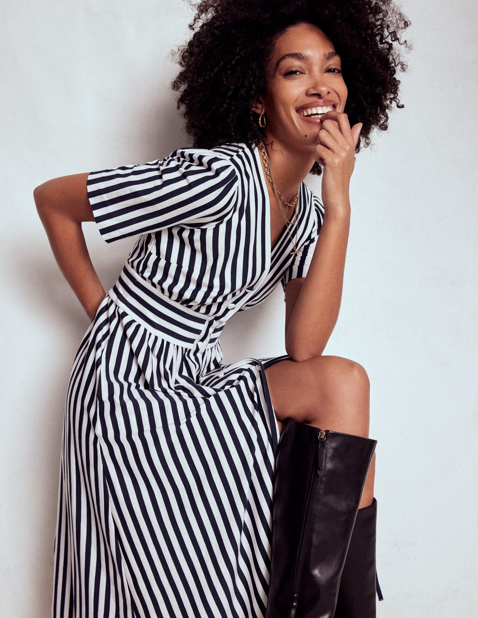 Natalia Jersey Tea Dress-French Navy, Ivory Stripe-1