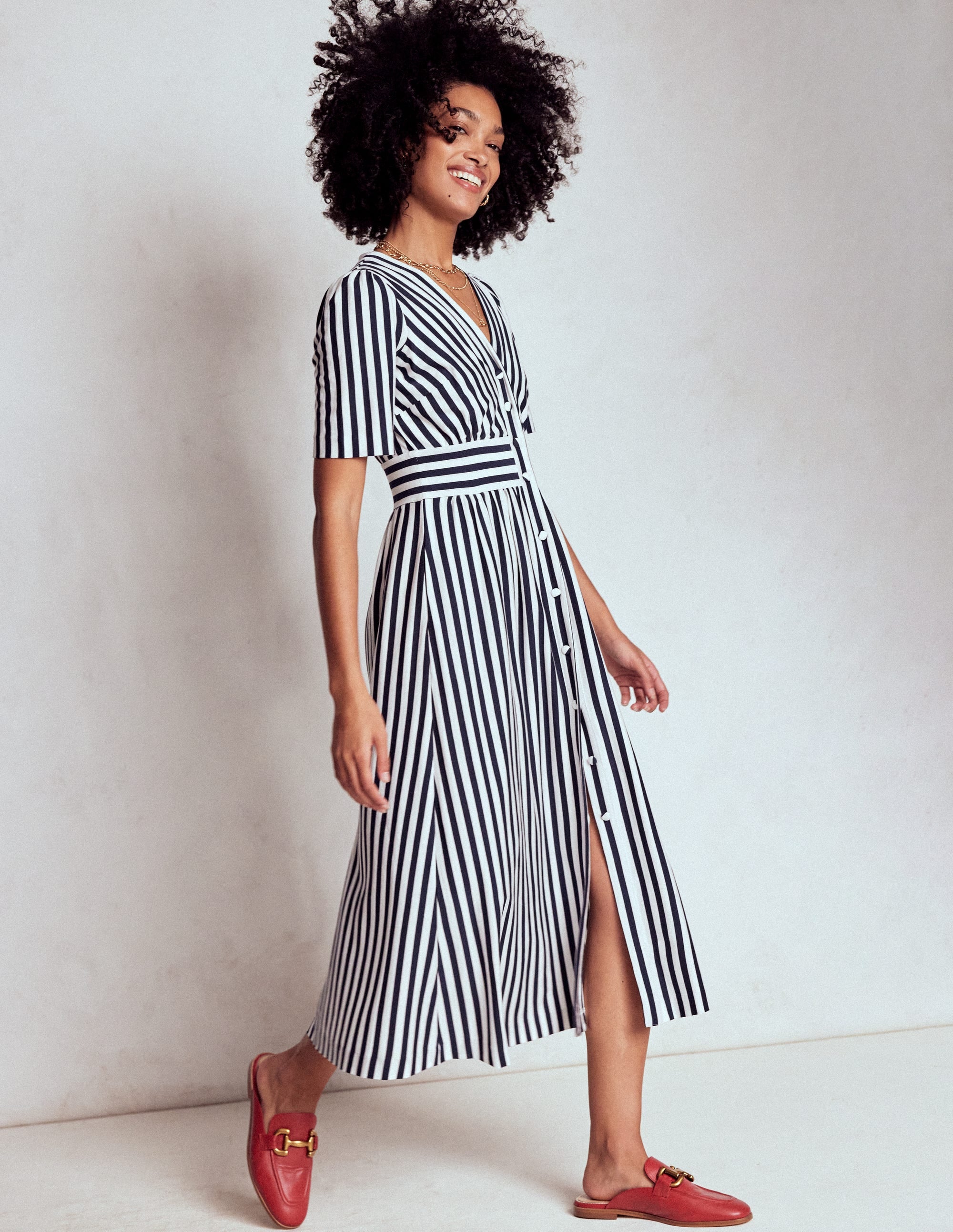 Natalia Jersey Tea Dress-French Navy, Ivory Stripe - Image 5