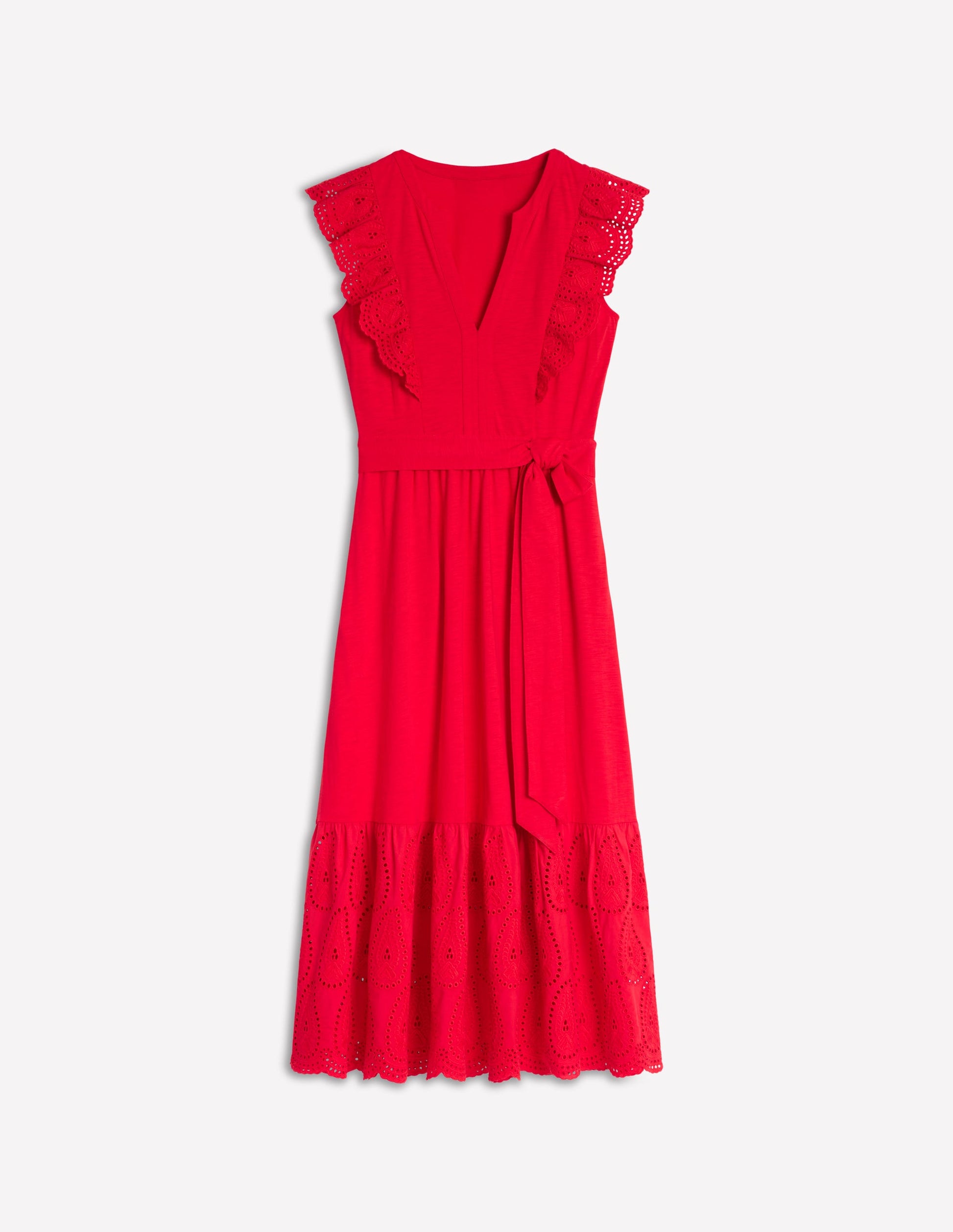 Ruffle Detail Tier Midi Dress-Poppy Red | Boden Global Ruffle Detail Tier Midi Dress-Poppy Red | Boden Global