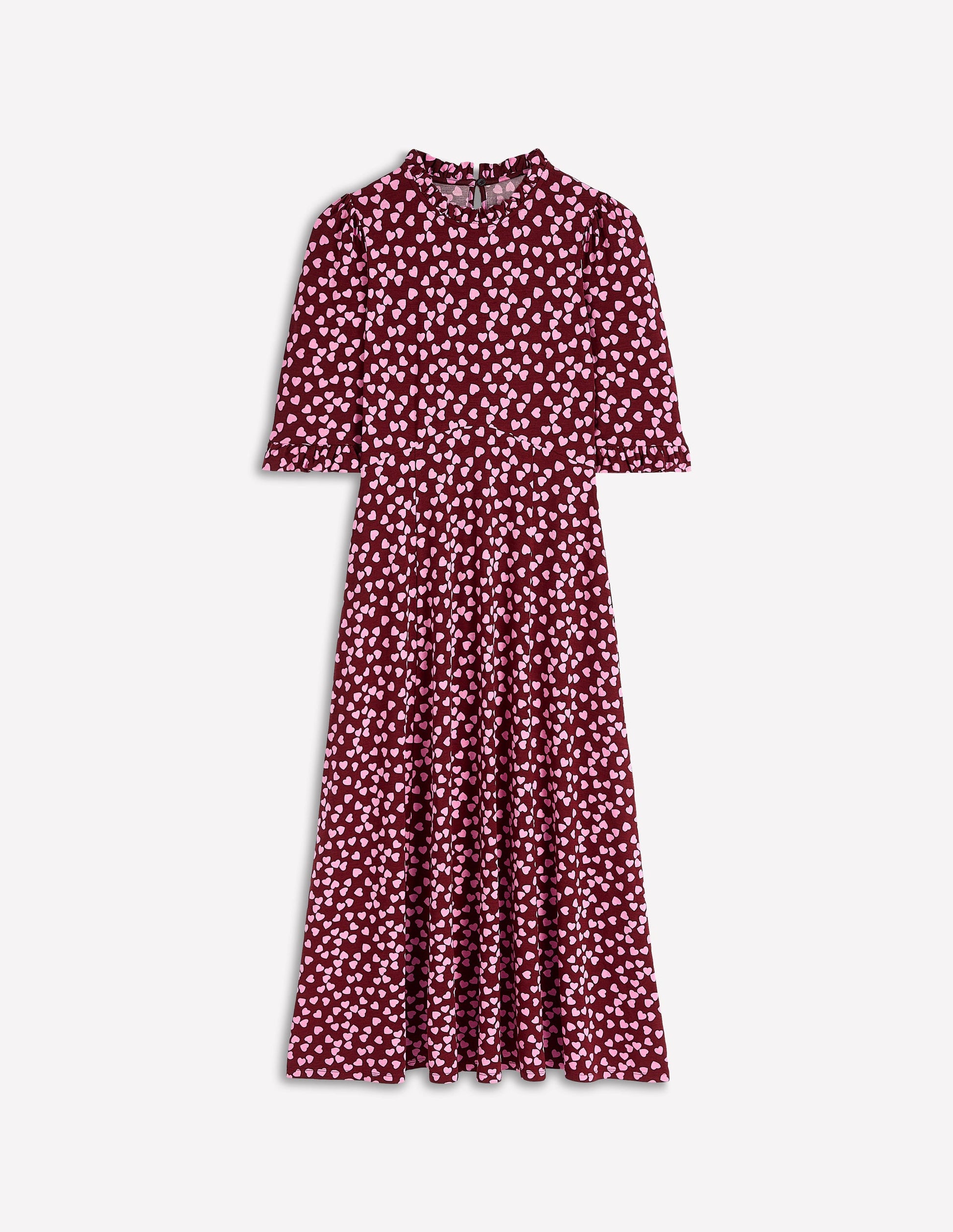 Ruffle Seamed Midi Dress-Chestnut, Heart Cascade-4