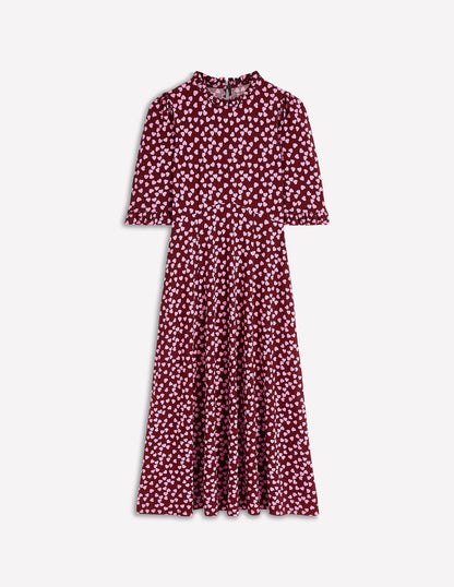Ruffle Seamed Midi Dress-Chestnut, Heart Cascade-4