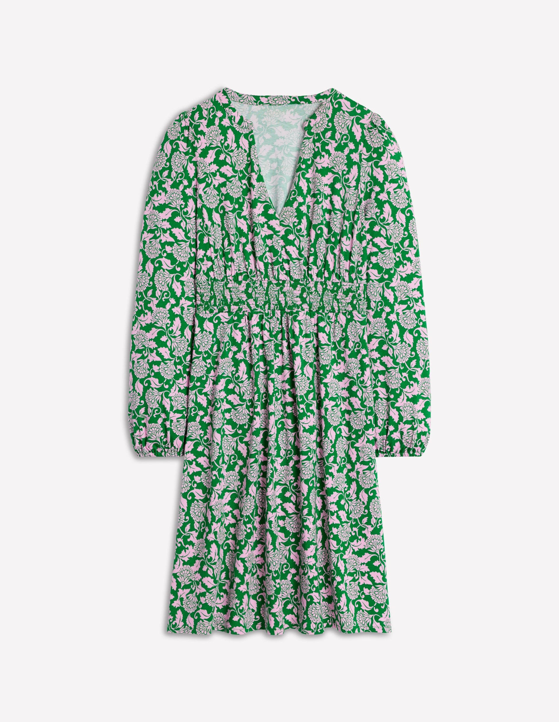 Sarah Short Jersey Dress-Rich Emerald, Ornate Vine-6