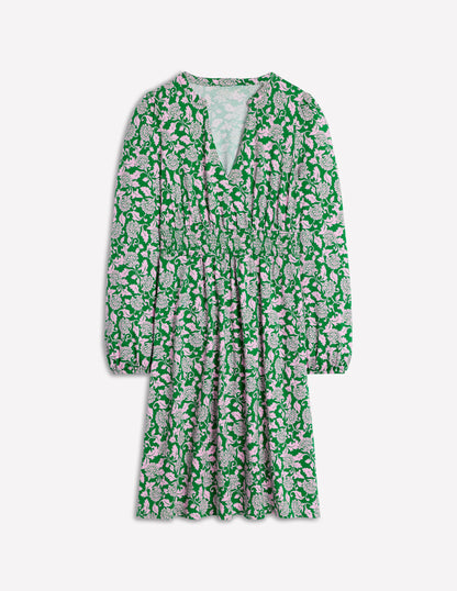 Sarah Short Jersey Dress-Rich Emerald, Ornate Vine-6