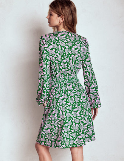 Sarah Short Jersey Dress-Rich Emerald, Ornate Vine-3