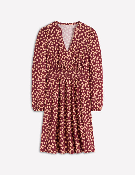 Sarah Short Jersey Dress-Chestnut, Heart Cascade