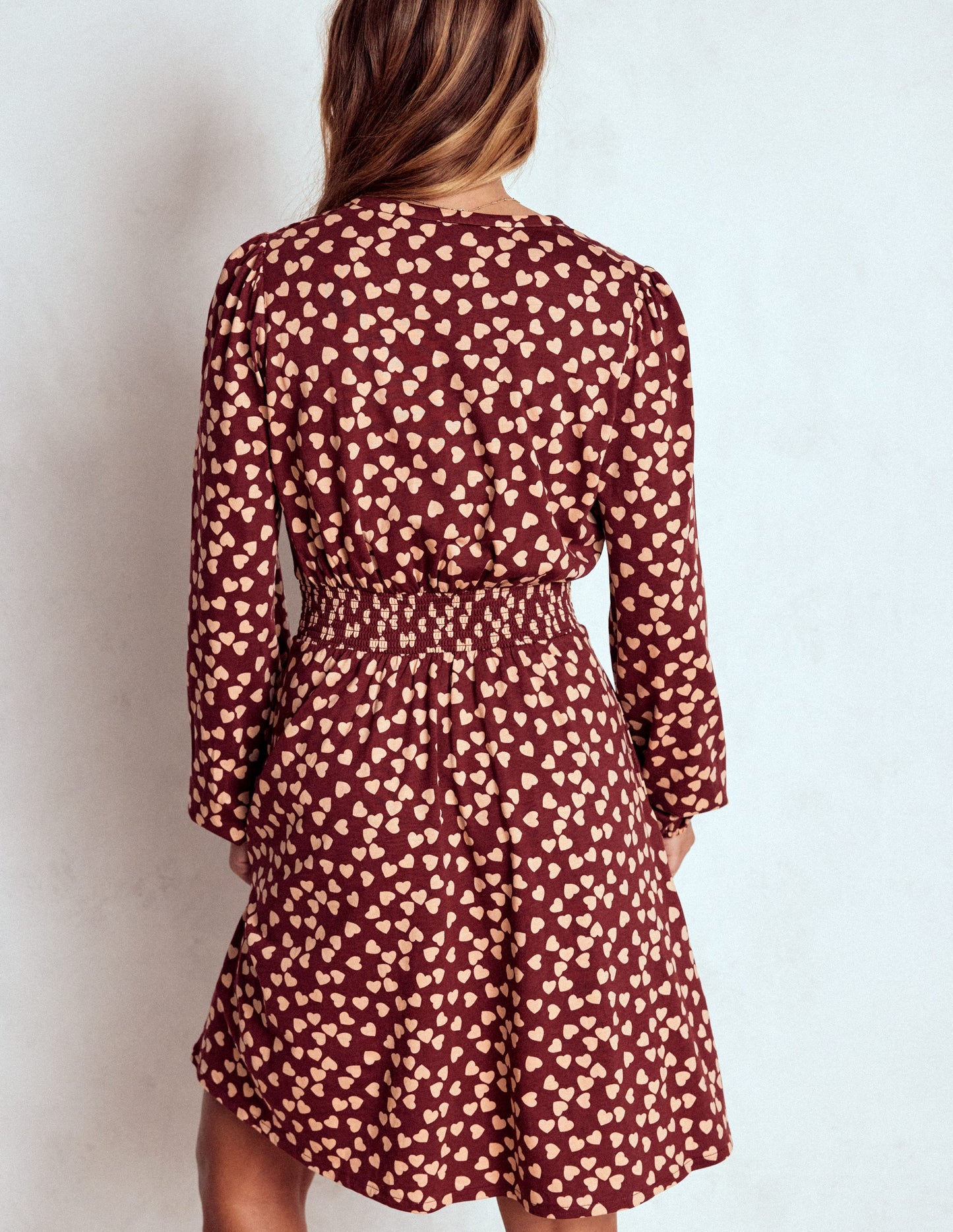 Sarah Short Jersey Dress-Chestnut, Heart Cascade