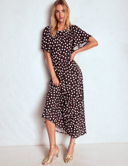 Yoke Panel Maxi Dress-Brown Spot-2