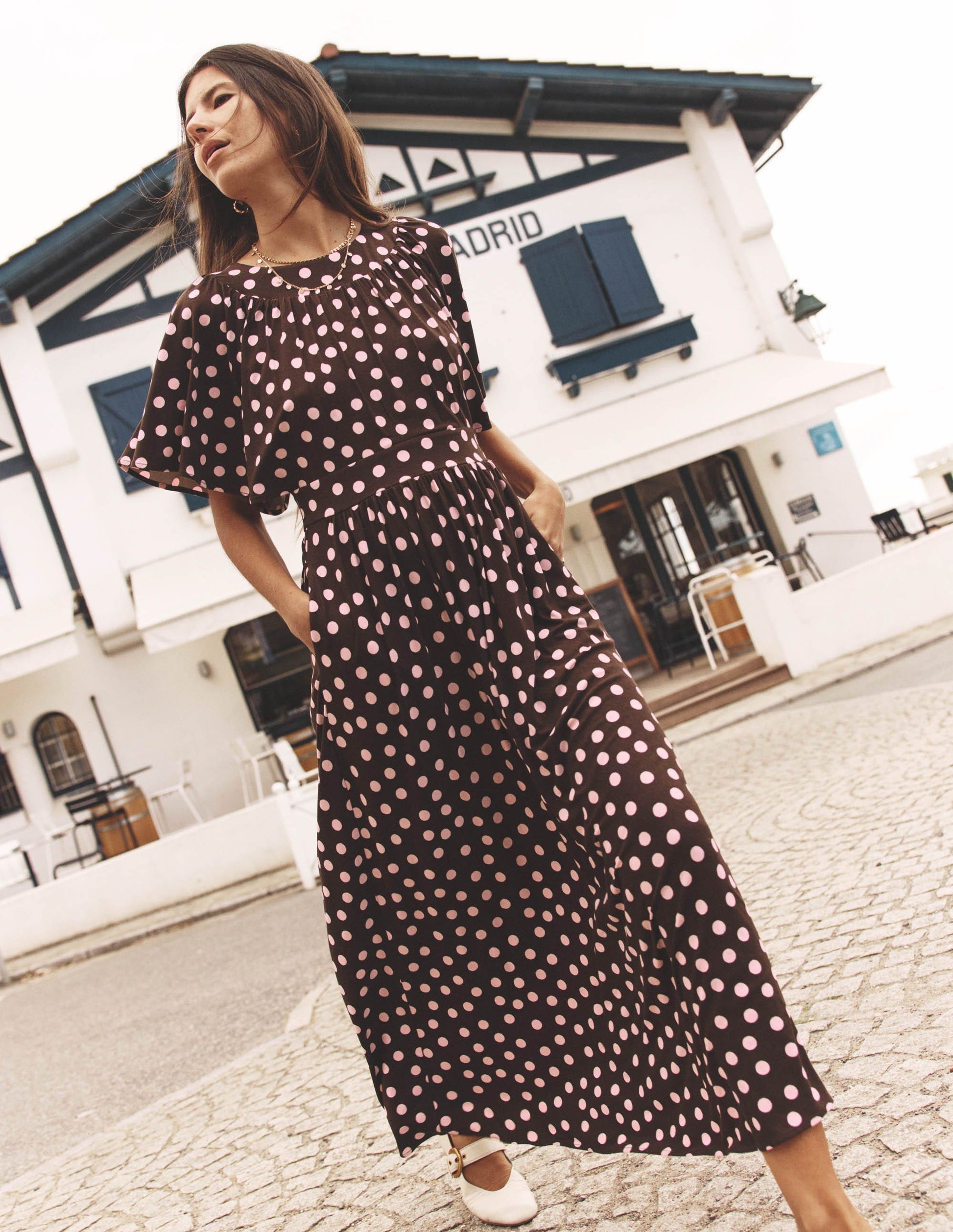 Yoke Panel Maxi Dress-Brown Spot-1