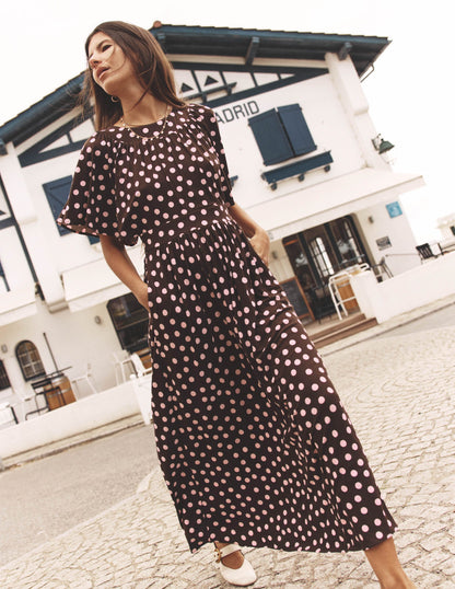 Yoke Panel Maxi Dress-Brown Spot-1
