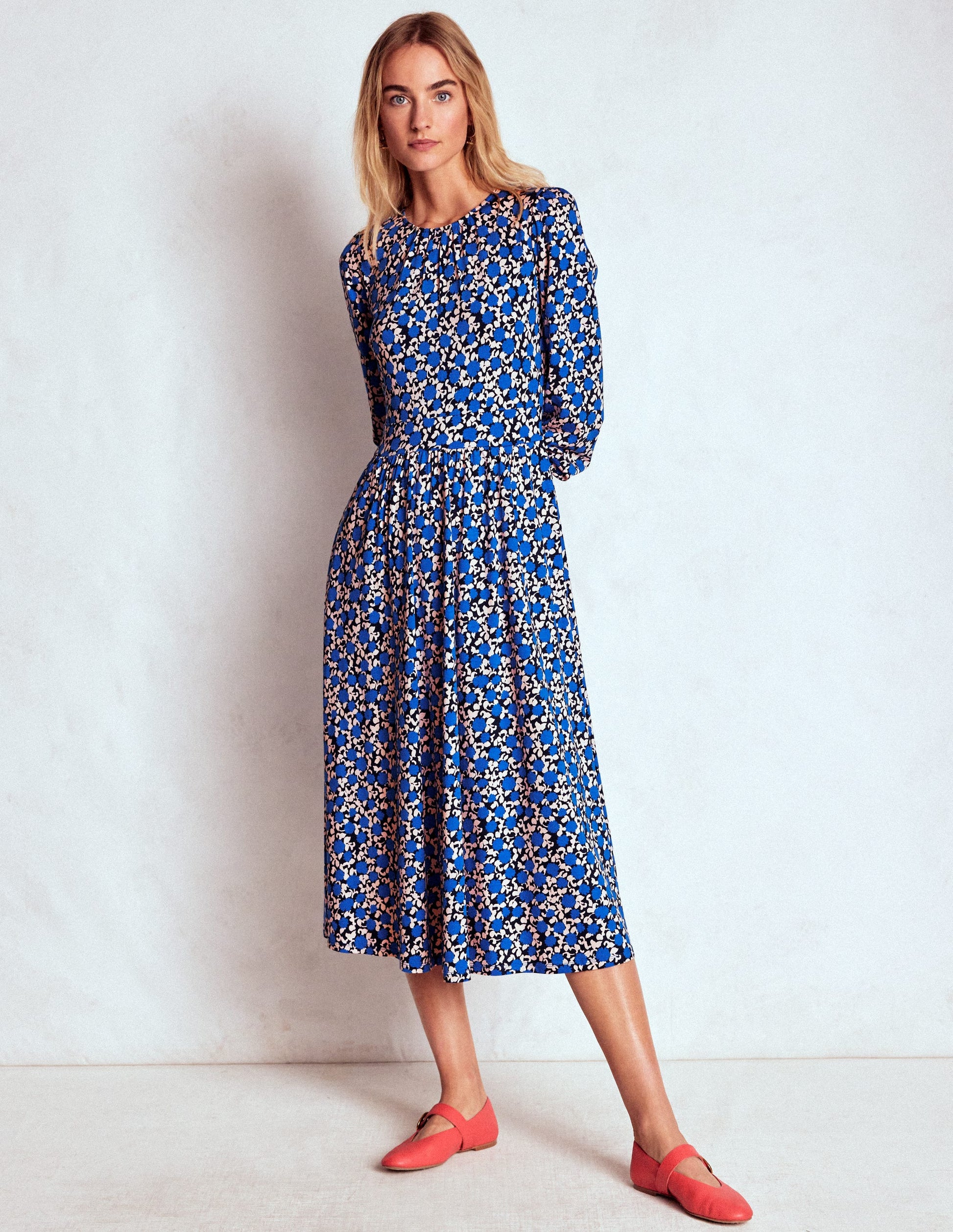 Alexandra Jersey Midi Dress-Kingfisher Blue, Floweret Vine-6