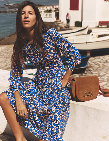 Alexandra Jersey Midi Dress-Kingfisher Blue, Floweret Vine-1