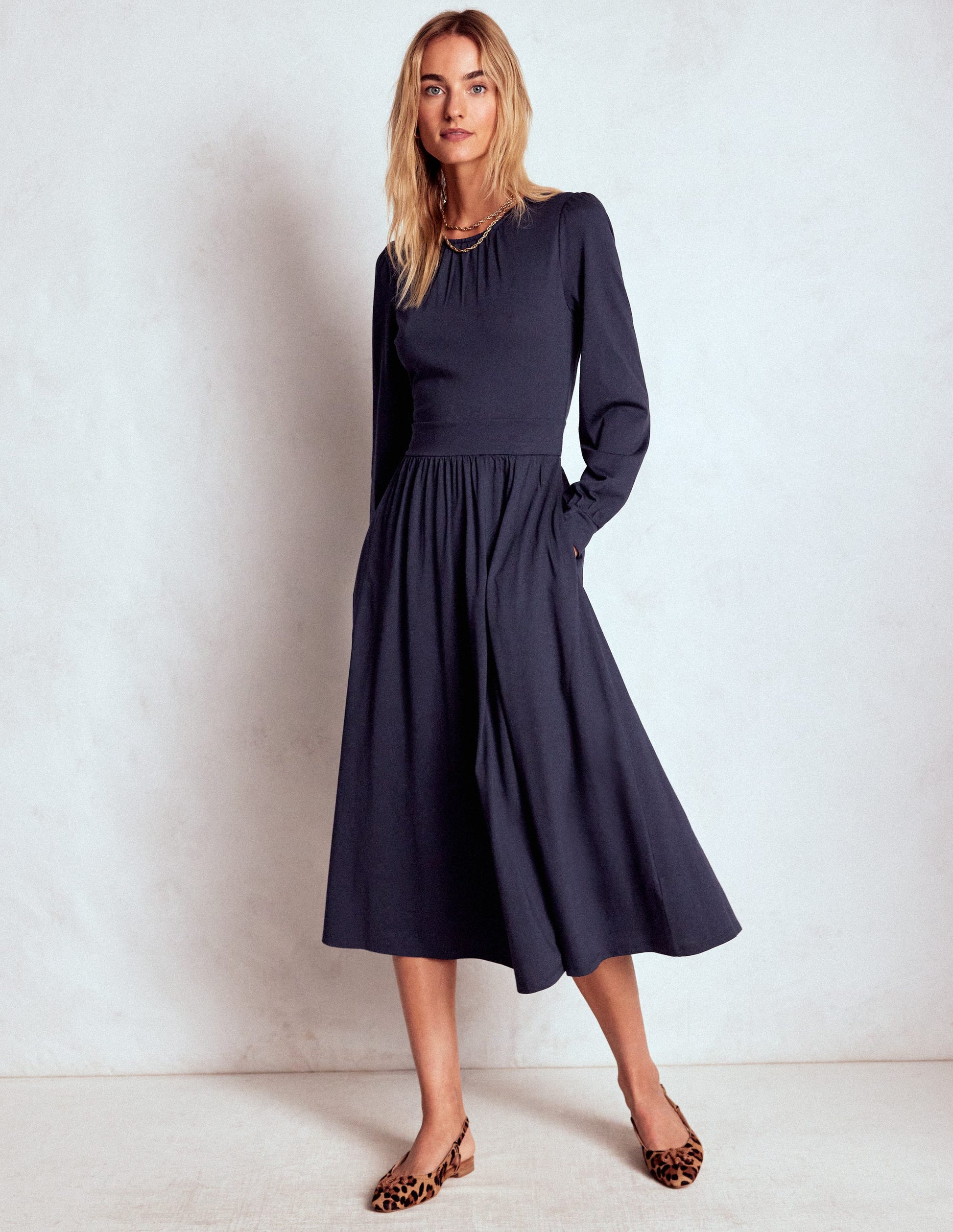 Alexandra Jersey Midi Dress-Navy-4