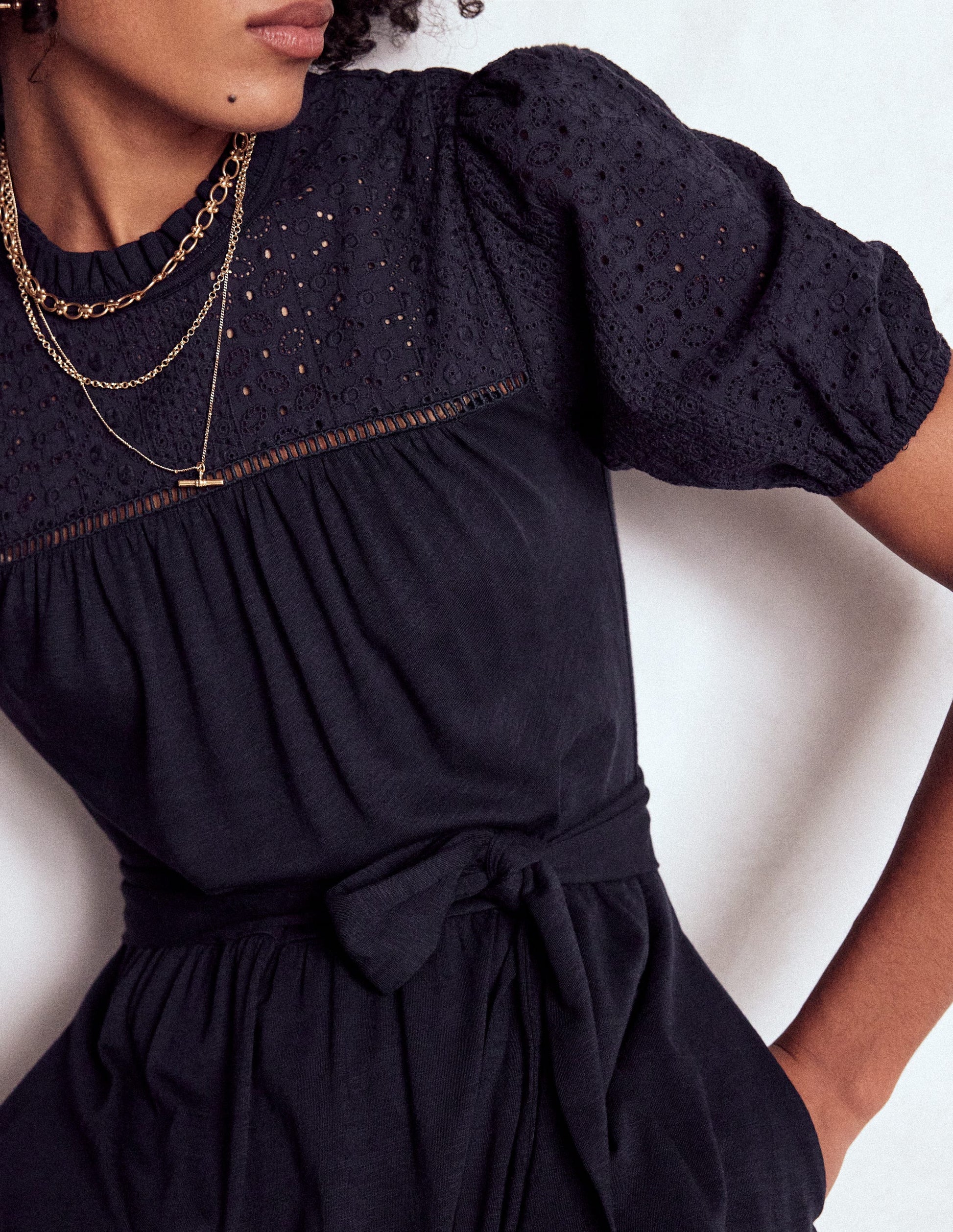 Lorelei Broderie Jersey Dress-Navy-2