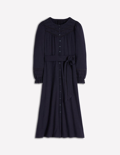 Pippa Broderie Jersey Dress-Navy-6