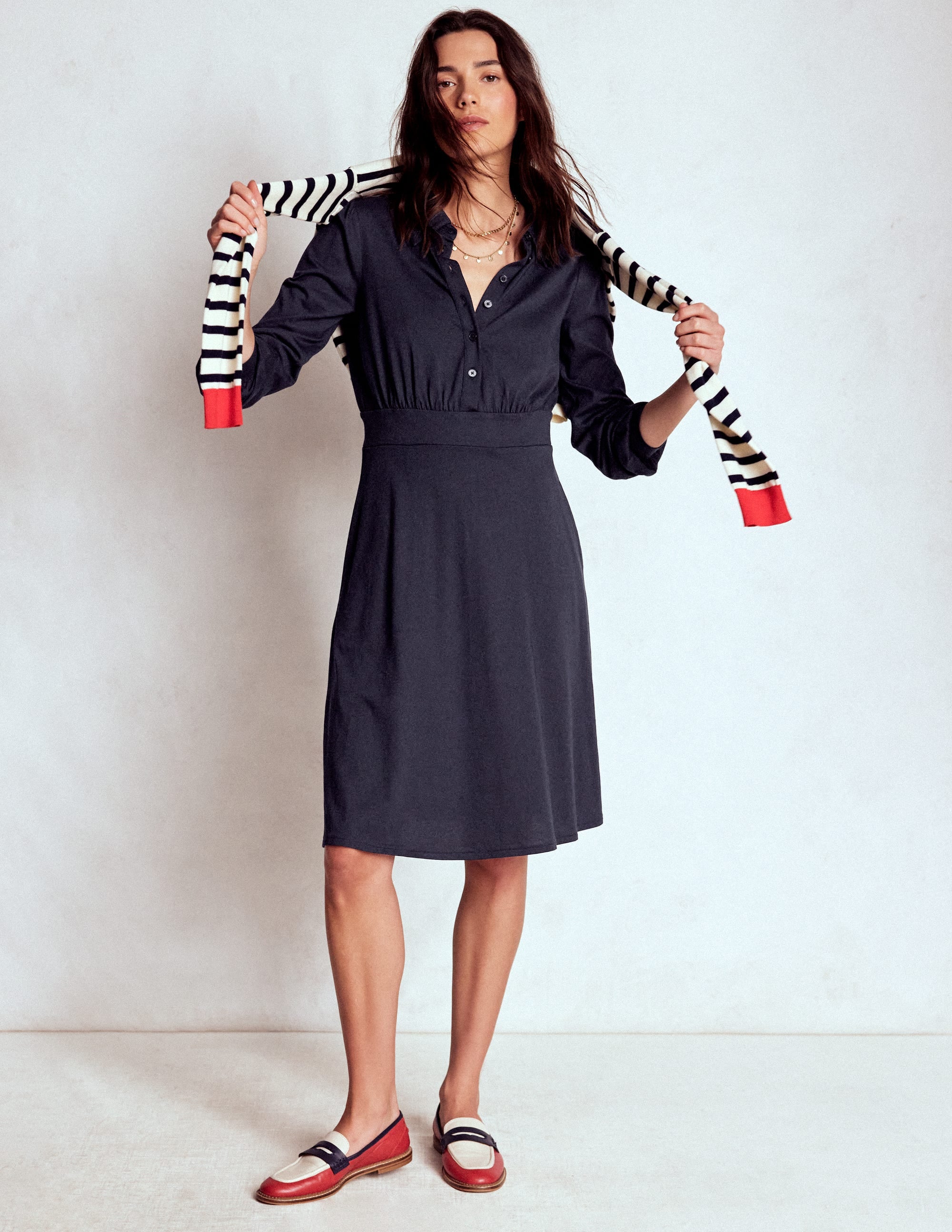 Orla Short Jersey Shirt Dress-Navy - Image 1