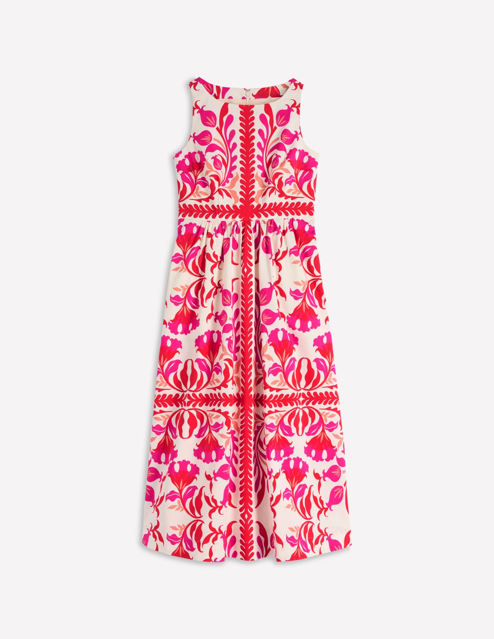 Lauren Cotton Midi Dress-Poppy Red, Elaborate Flora-8