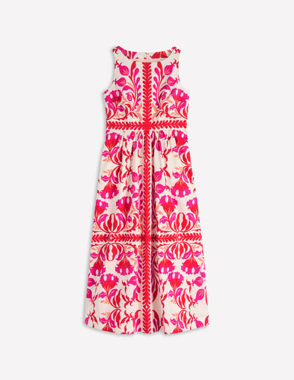 Lauren Cotton Midi Dress-Poppy Red, Elaborate Flora-8
