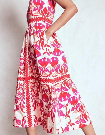 Lauren Cotton Midi Dress-Poppy Red, Elaborate Flora-4