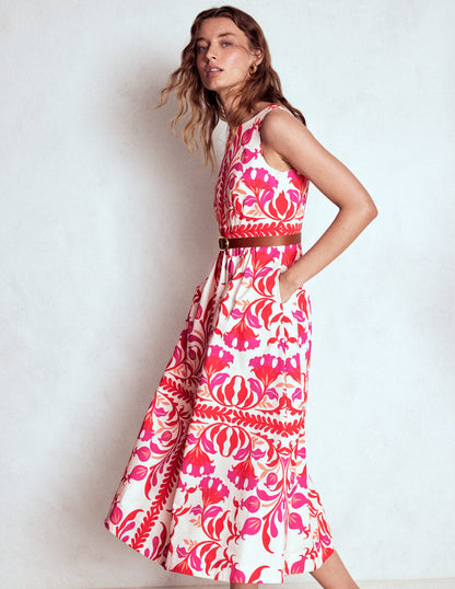 Lauren Cotton Midi Dress-Poppy Red, Elaborate Flora-6