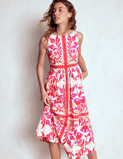 Lauren Cotton Midi Dress-Poppy Red, Elaborate Flora-7