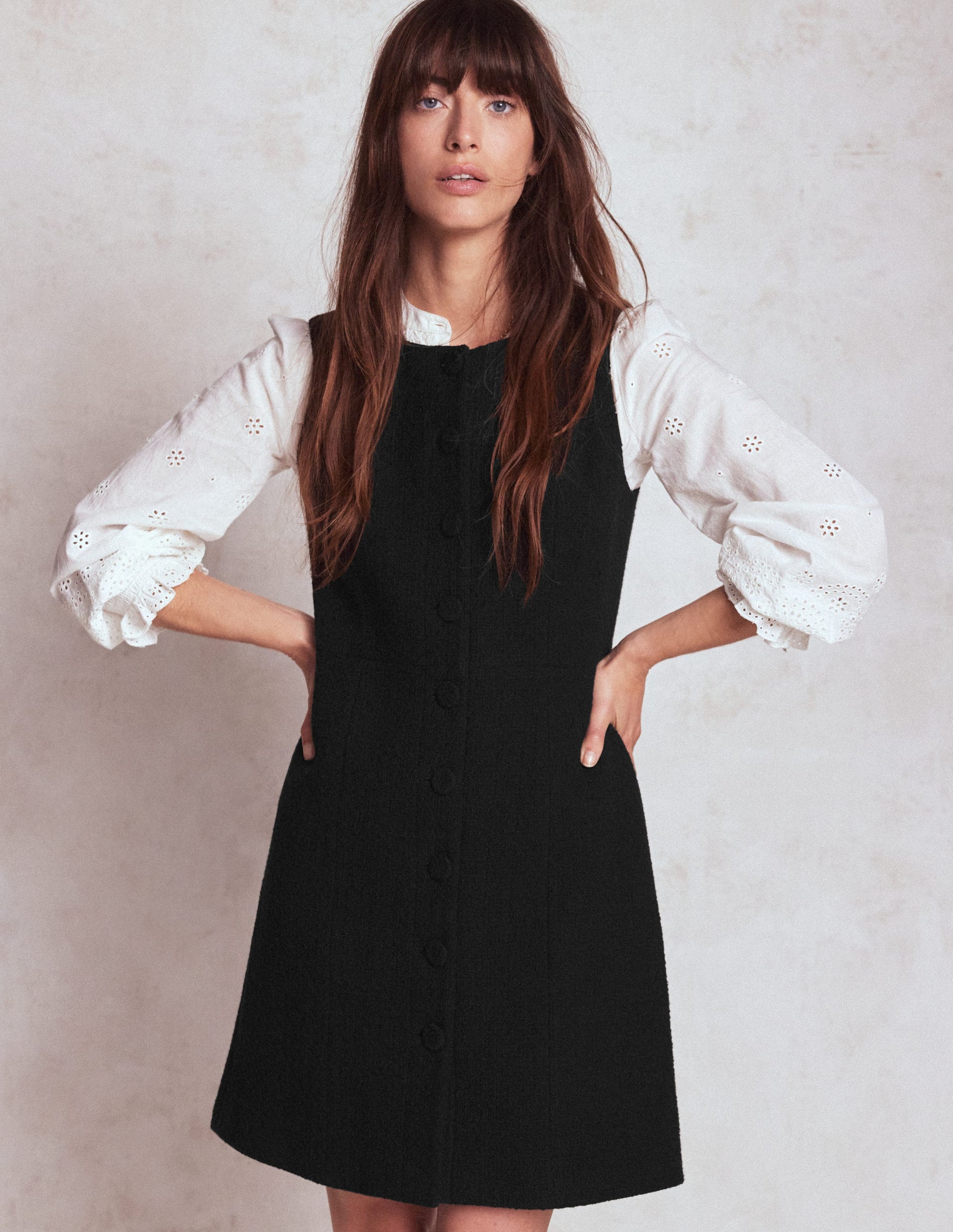 Cotton Texture Shift Dress-Black-1
