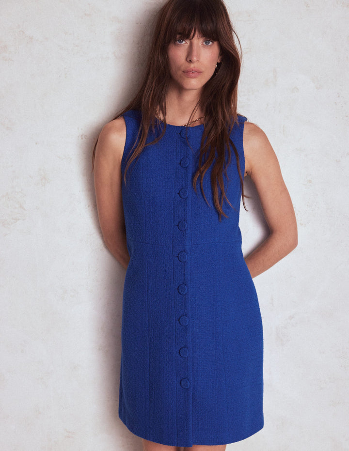 Cotton Texture Shift Dress-Gallery Blue