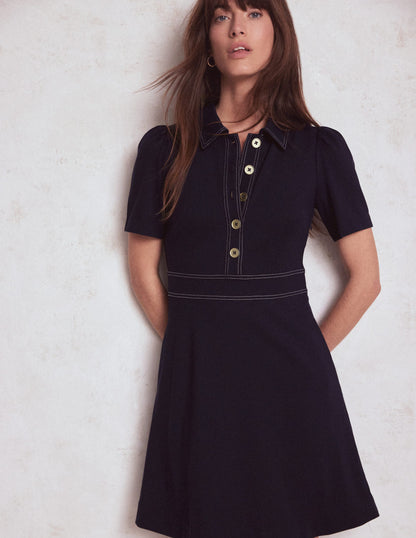 Nicolette Ponte Shirt Dress-Navy-1