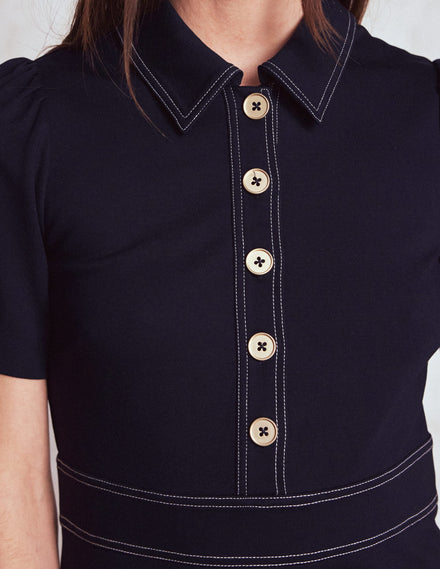 Nicolette Ponte Shirt Dress-Navy